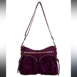 MZ Wallace Nylon Crossbody Satchel Bag 2 Strap Purple Burgundy Color Tote